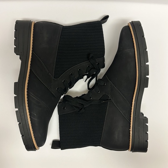 Tom's NEW Ionie Lace-Up Lug Sole Combat Boots Booties Zipper Black Size 12 - Picture 3 of 12